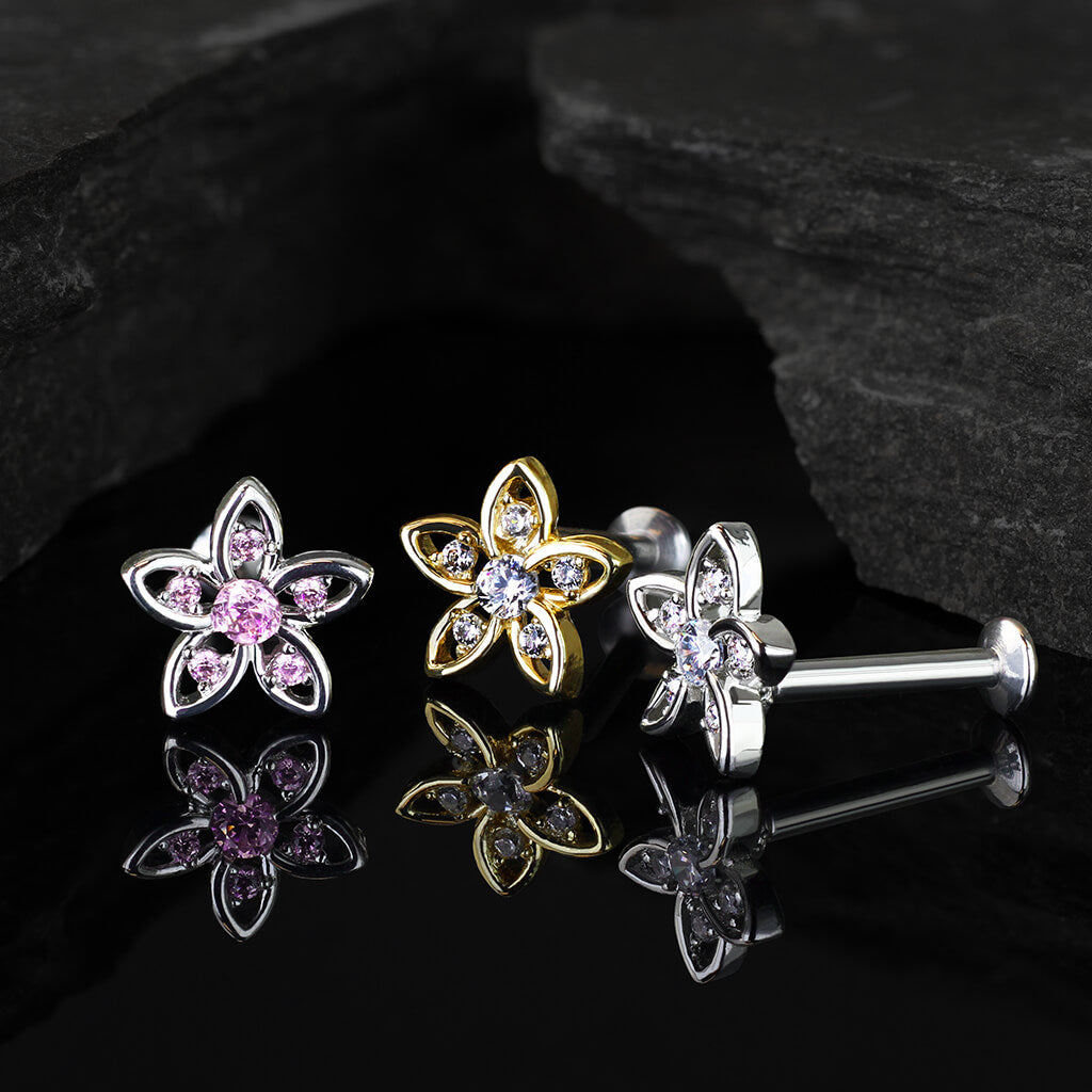 Labret Flower Zirconia Internally Threaded