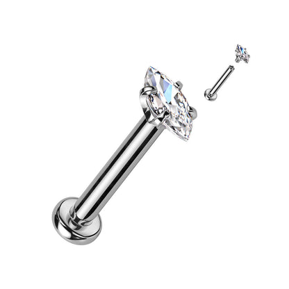 Labret Marquise Cut Zirconia Internally Threaded