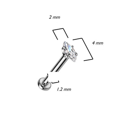 Labret Marquise Zircone Filetage Interne