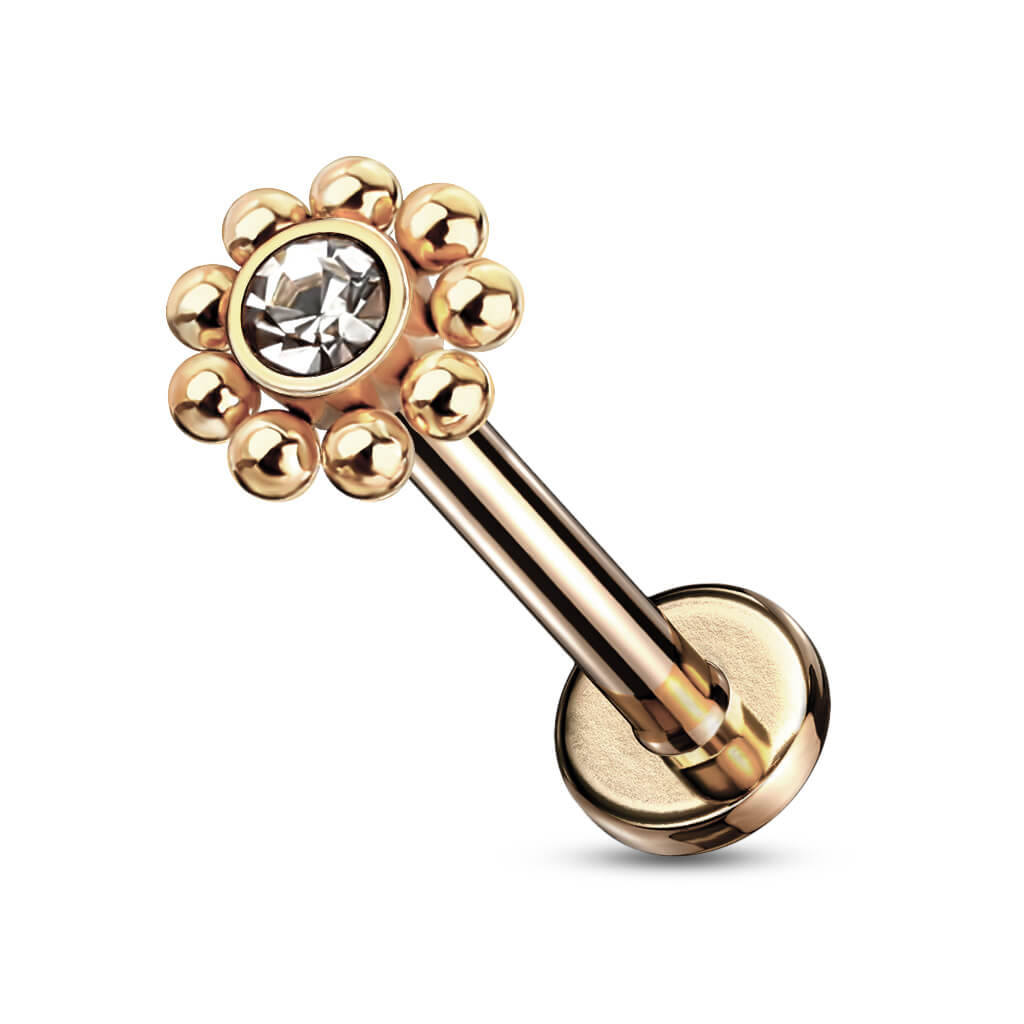 Labret Flower Zirconia Internally Threaded