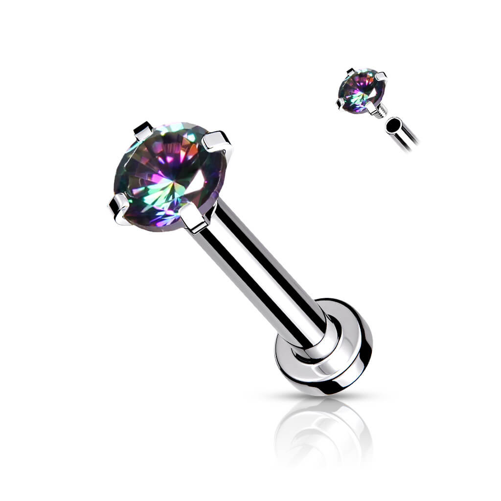 Labret Zircone Argent Serti Griffe Filetage Interne