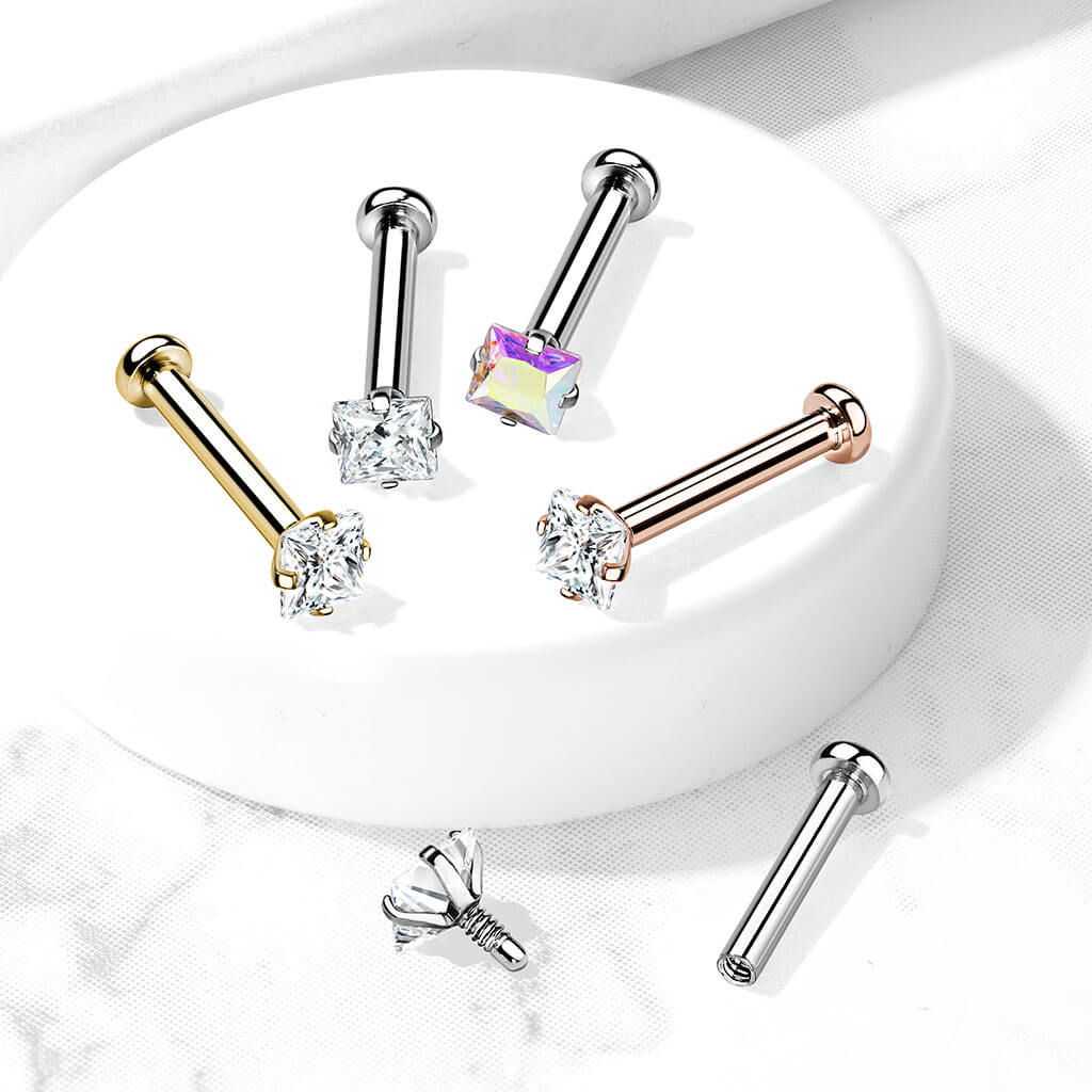 Labret Square Zirconia Internally Threaded