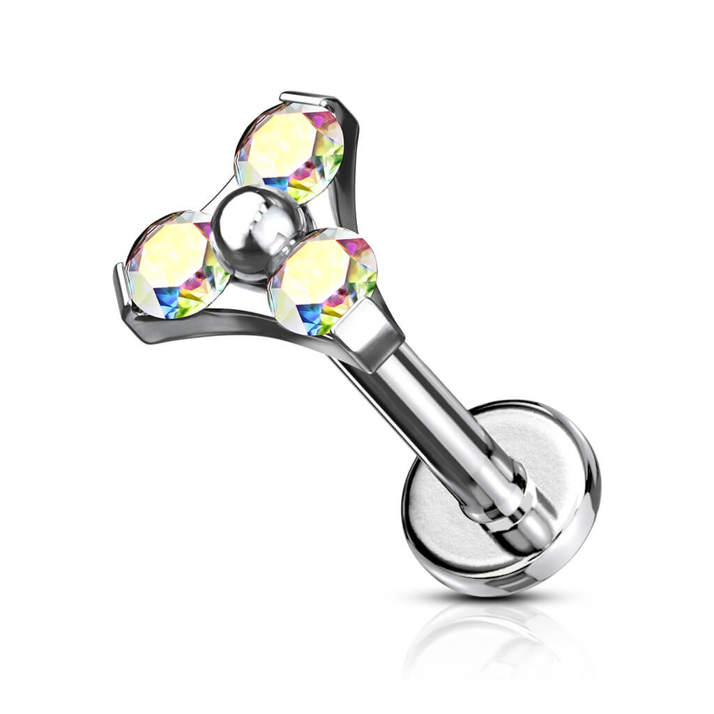 Labret Triangle Zirconia Silver Internally Threaded