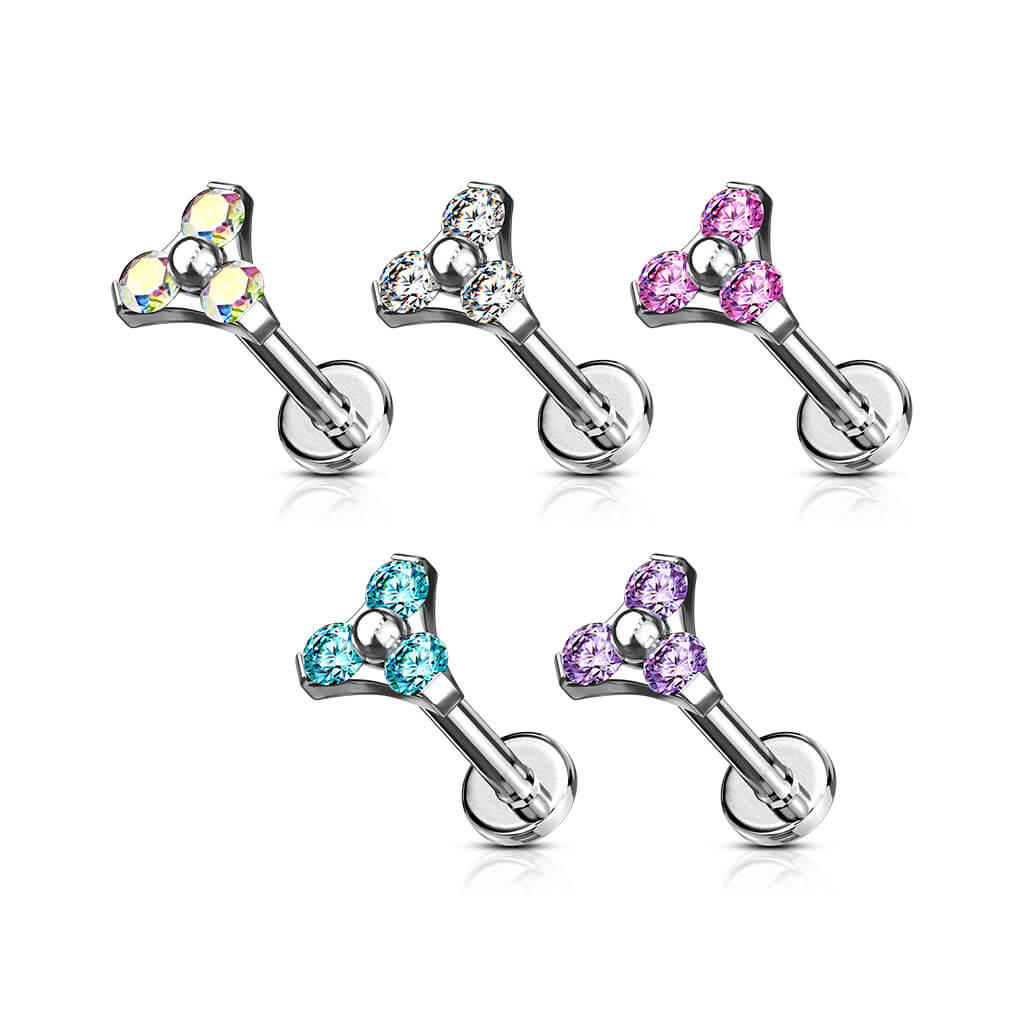 Labret Triangle Zirconia Silver Internally Threaded