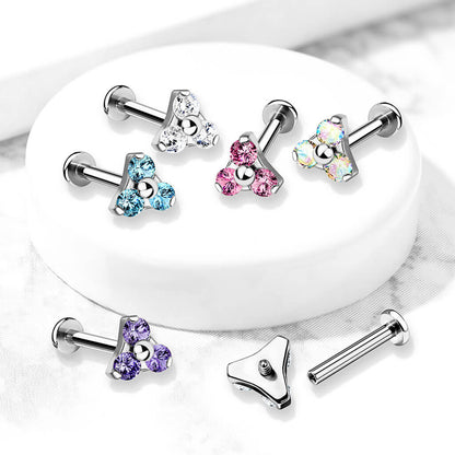 Labret Triangle Zirconia Silver Internally Threaded