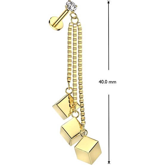 Labret łańcuszek z kostkami zawieszka gwint wewnętrzny