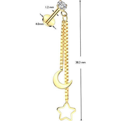 luna creciente estrella hueca Rosca interna Labret