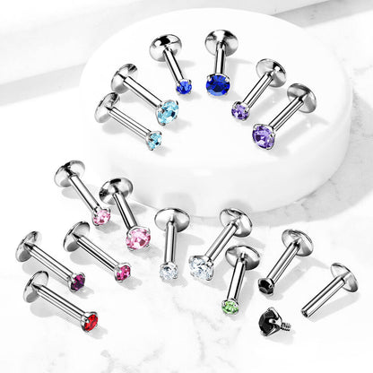 Labret Zirconia Silver Internally Threaded