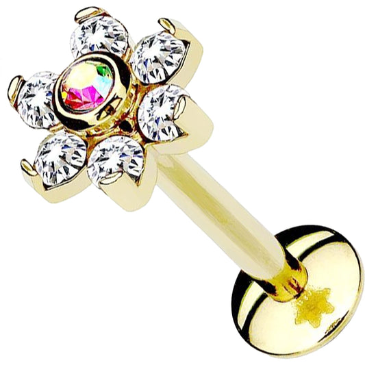 Labret Blume Zirkonia PVD Innengewinde