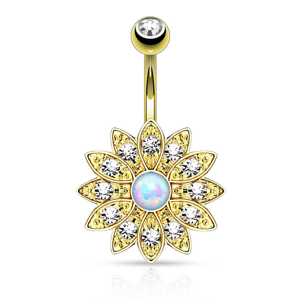 Bauchnabelpiercing Blume Zirkonia Opal