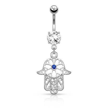 Piercing Nombril Pendentif Hamsa Zircone