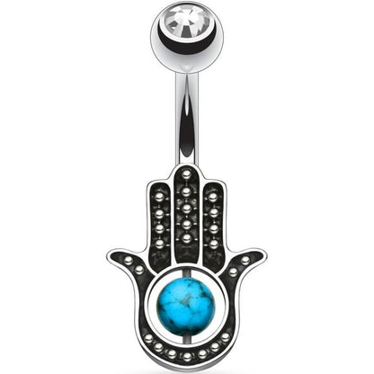 Belly Button Piercing Hamsa turquoise Zirconia