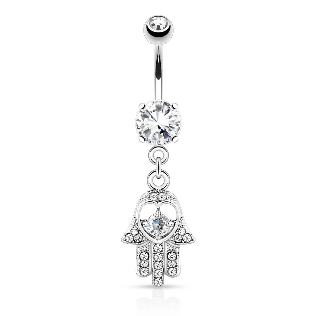 Piercing Ombelico Hamsa pendente Zirconi e Argento