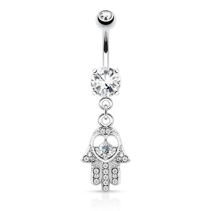 Piercing Nombril Pendentif Hamsa Zircone Silver