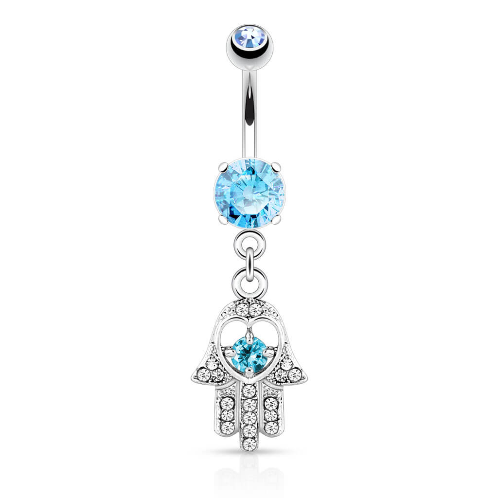 Belly Button Piercing Hamsa dangle Zirconia Silver