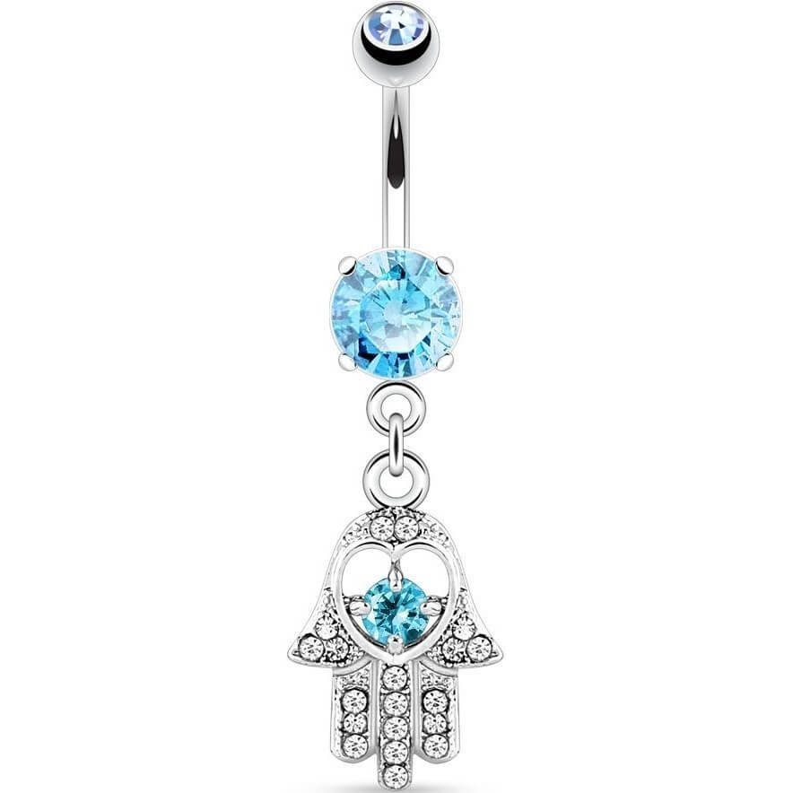 Belly Button Piercing Hamsa dangle Zirconia Silver