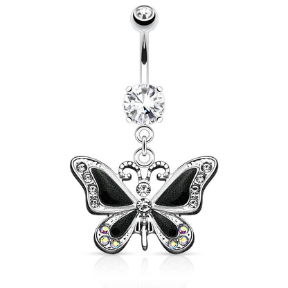 Piercing Nombril Pendentif Papillon Zircone