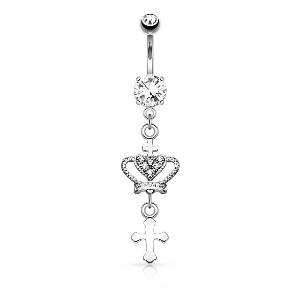 Belly Button Piercing Cross Crown dangle Zirconia