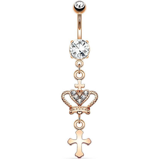 Belly Button Piercing Cross Crown dangle Zirconia