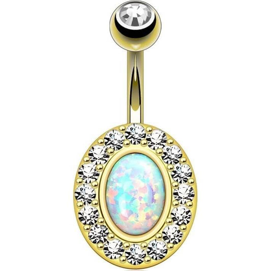 Belly Button Piercing Oval Opal Zirconia Gold