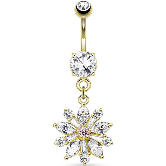 Piercing Nombril Pendentif Fleur Zircone