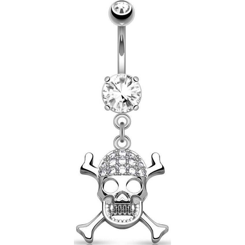 Piercing ombligo Calavera colgante Circonita plata