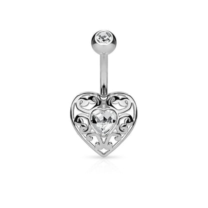 Belly Button Piercing Heart Zirconia