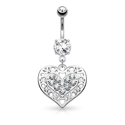 Piercing Ombelico Cuore pendente di zirconi