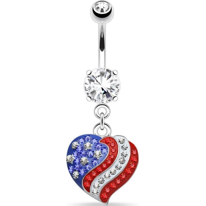 Bauchnabelpiercing Herz USA Flagge beweglich Zirkonia Silber