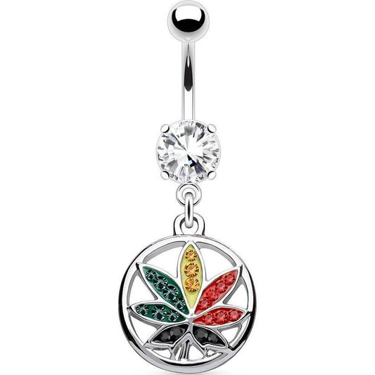 Belly Button Piercing Hemp Leaf coloured dangle Zirconia