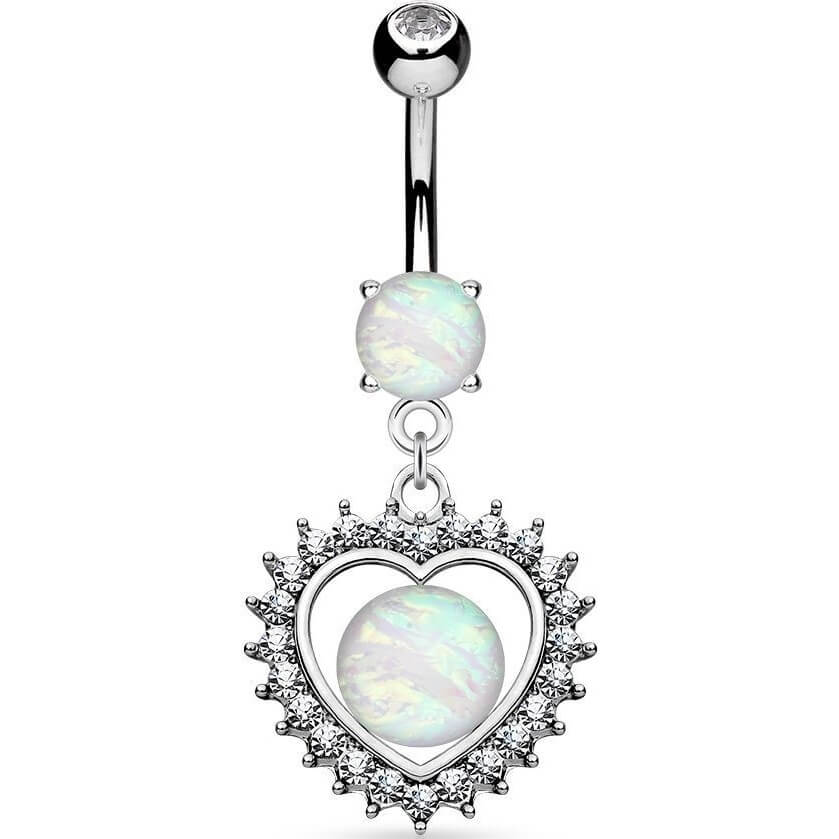 Belly Button Piercing Heart dangle Opal