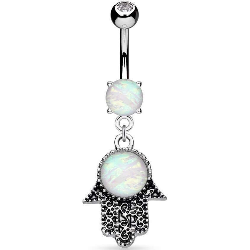 Bauchnabelpiercing Hamsa beweglich Opal