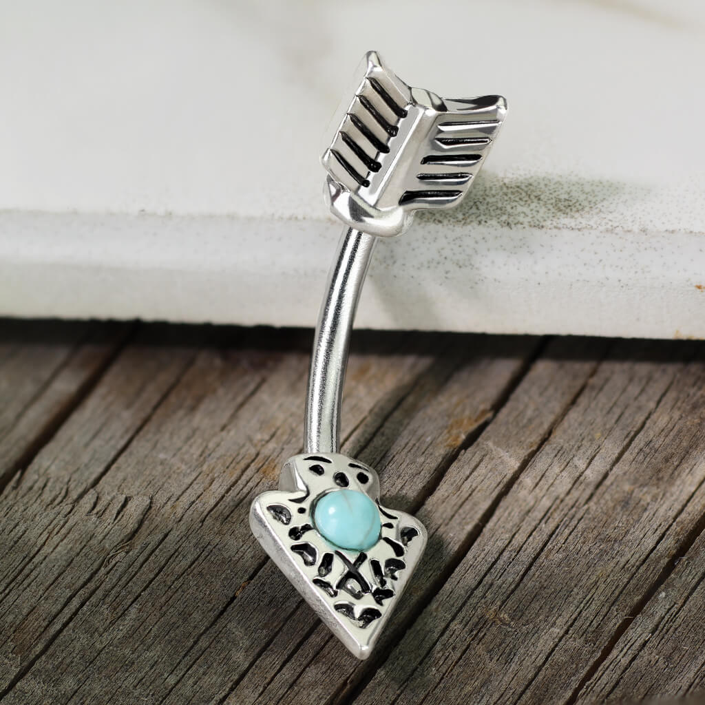 Belly Button Piercing Arrow turquoise Silver