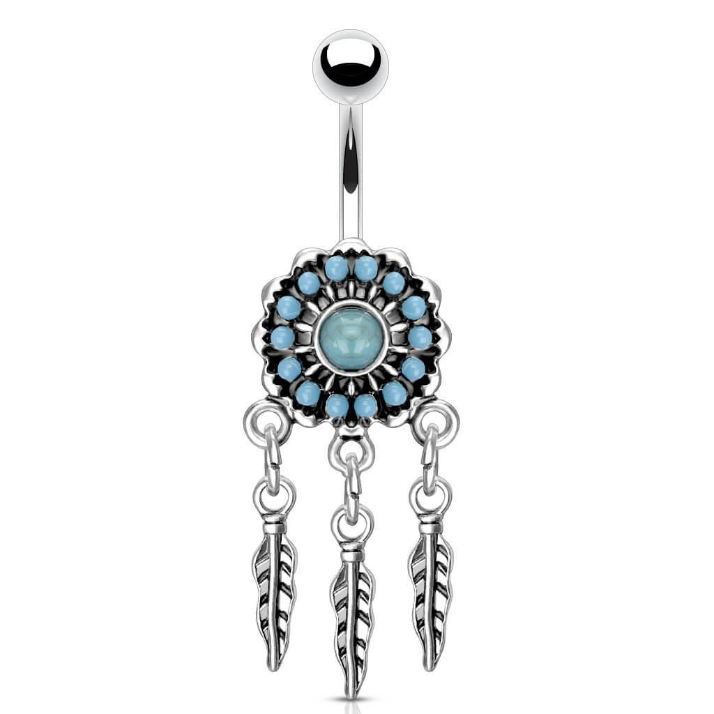 Piercing Nombril Attrape-Rêve Turquoise Argent