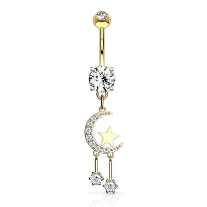 Piercing Nombril Pendentif Étoile De Lune Zircone