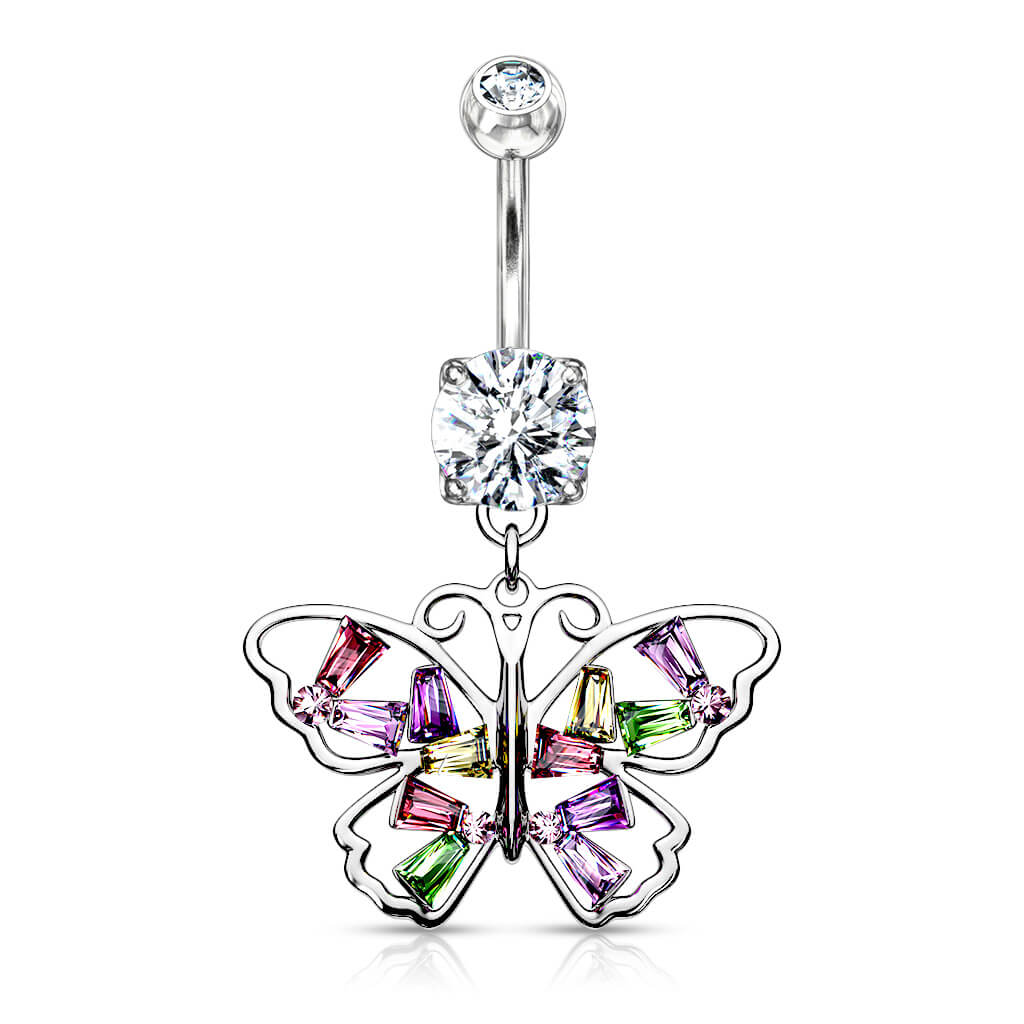 Piercing ombligo Mariposa de colores colgante Circonita