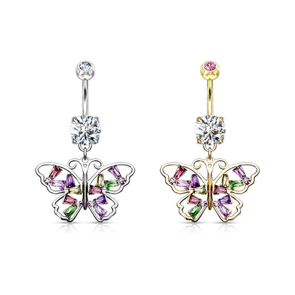 Belly Button Piercing Butterfly coloured dangle Zirconia