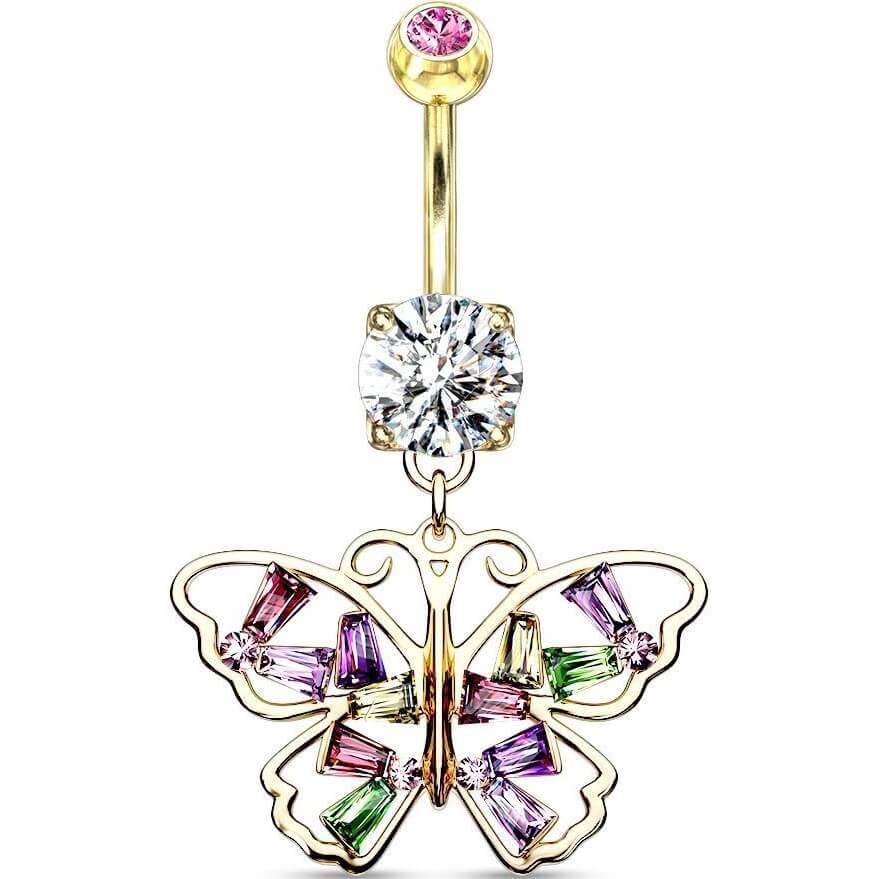 Belly Button Piercing Butterfly coloured dangle Zirconia