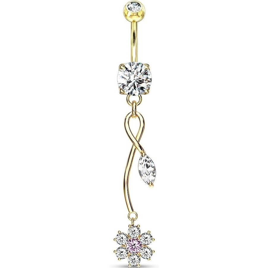 Belly Button Piercing Flower dangle Zirconia