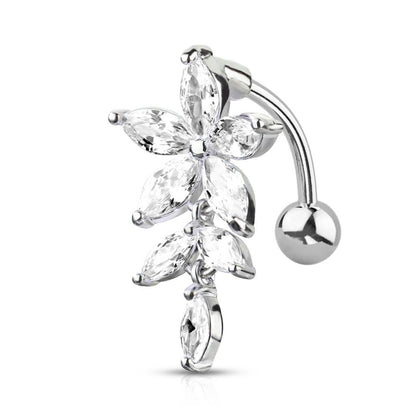 Belly Button Piercing Top Down Flower Zirconia Silver