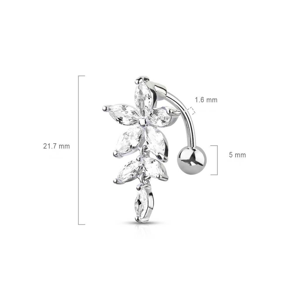 Piercing Nombril Fleur Zircone Argent Inversé