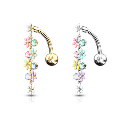 Piercing Ombelico Pendente Top Down di fiori in zircone