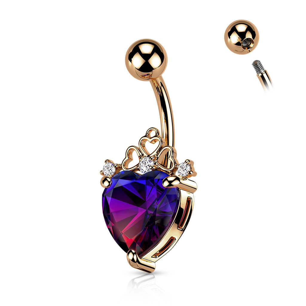 Belly Button Piercing Heart Crown Zirconia