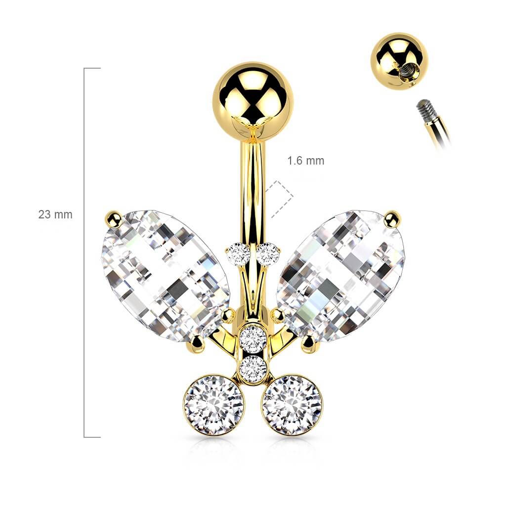 Belly Button Piercing Butterfly Zirconia