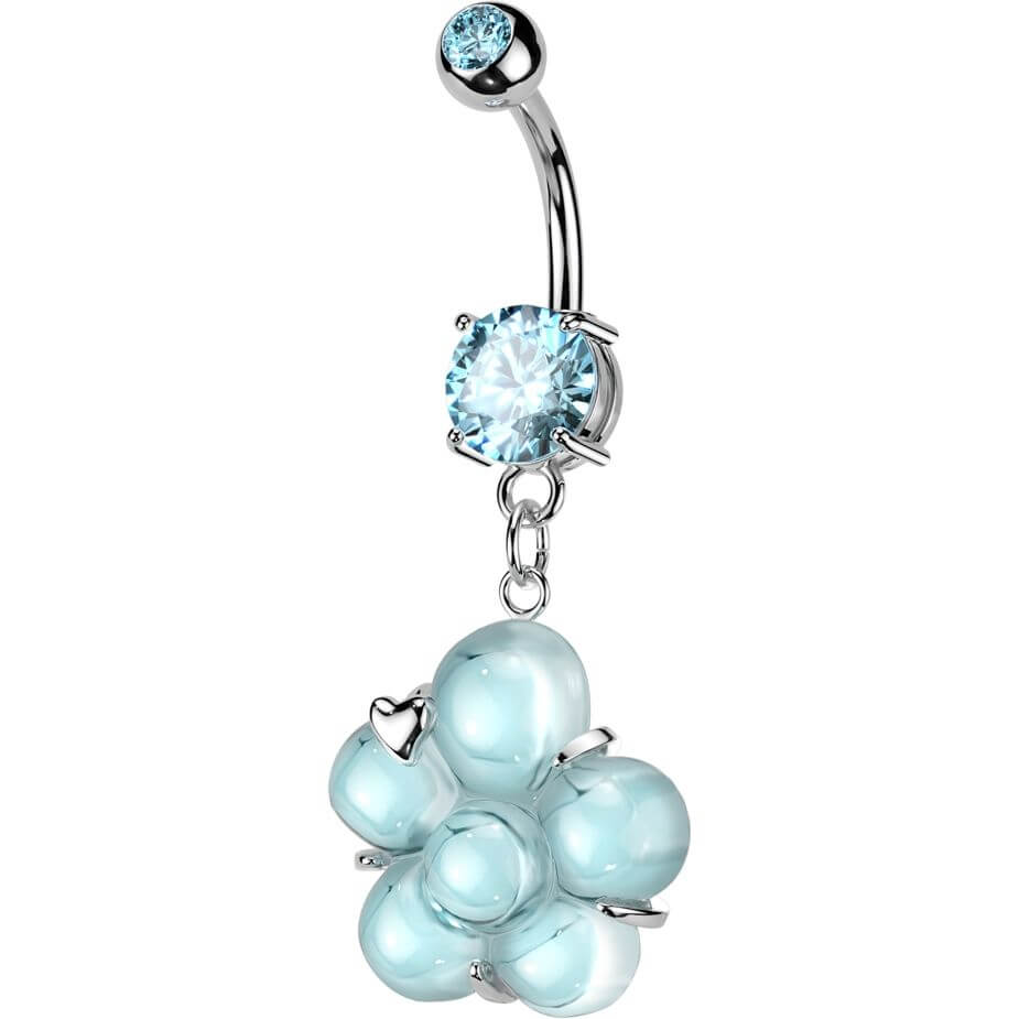 Belly Button Piercing flower dangle zirconia prong setting