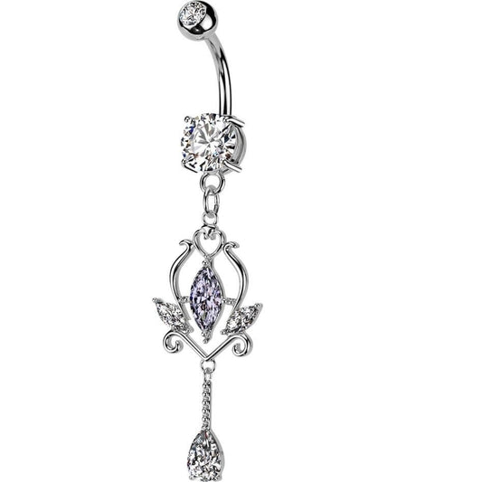 Piercing Nombril pendentif floral en zircone taillée en marquise 