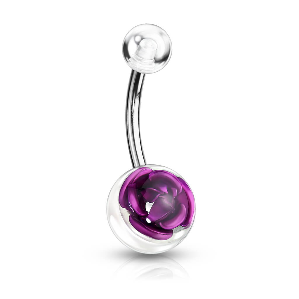 Piercing Nombril Bille Acrylique Rose Argent