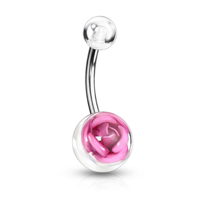 Piercing Ombelico Sfera con rosa in acrilico e Argento