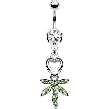 Belly Button Piercing Hemp Leaf coloured dangle Zirconia Silver