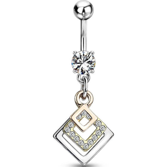 Belly Button Piercing Square dangle Zirconia Silver